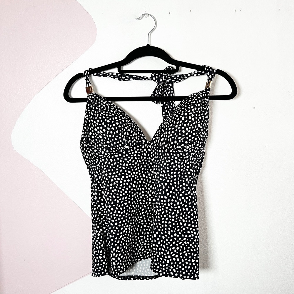 Victoria's Secret Tankini Womens Swim Halter‎ Top Black Gold Detailing Large